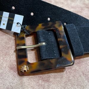 LELE SADOUGHI NWT AUTHENTIC BLACK COWHIDE SUEDE & MARBLED BELT